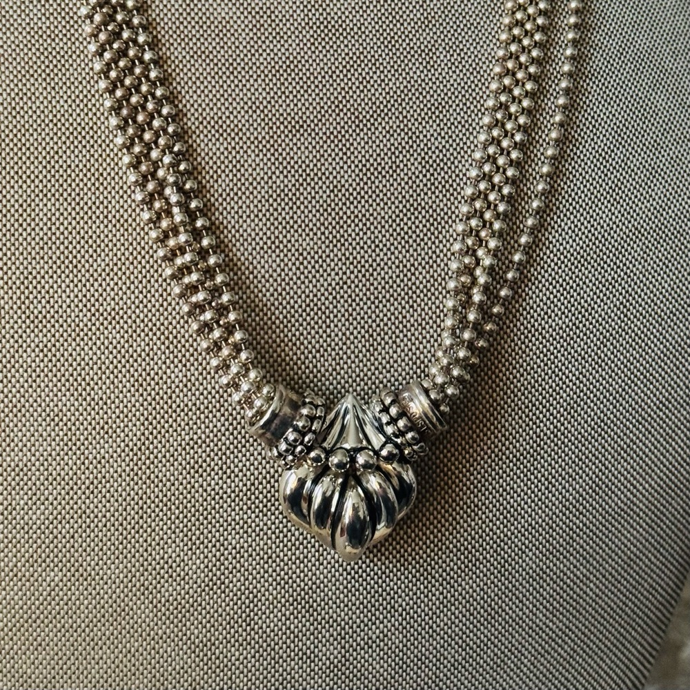 Esposito Snap Beaded Silver 5-Strand 18” Necklace with 2 Pendants
